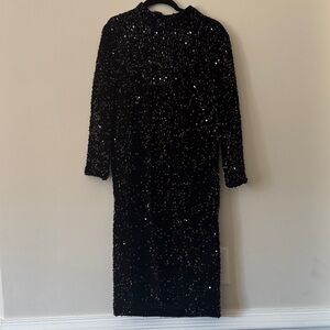 J. McLaughlin Elegant Black Sequin Long Sleeve Dress